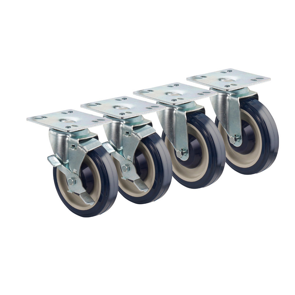 KROWNE Economy Series 30-107S 6" Overall Universal Plate Caster with Side Brake, 5" Wheel, Set of 4