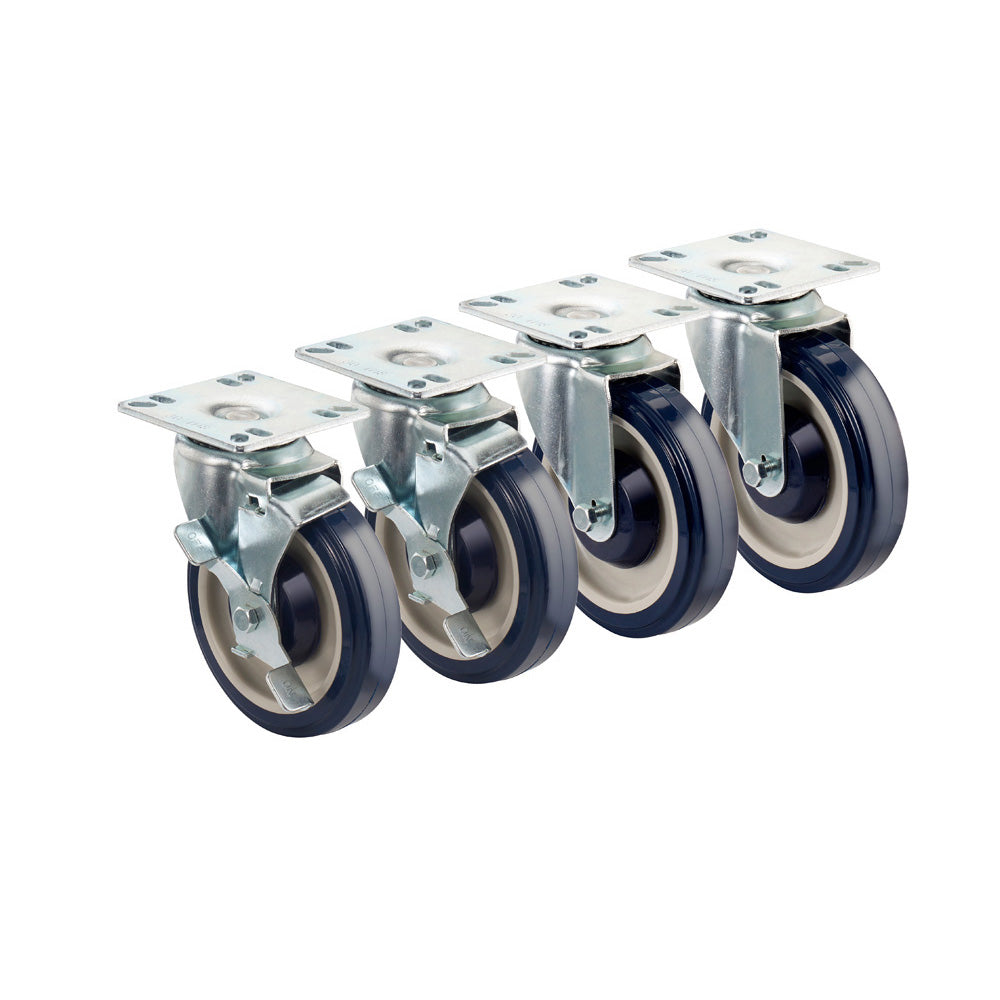 KROWNE Economy Series 6" Overall 3-1/2" x 3-1/2" Universal Plate Caster with Side Brake, 5" Wheel, Set of 4