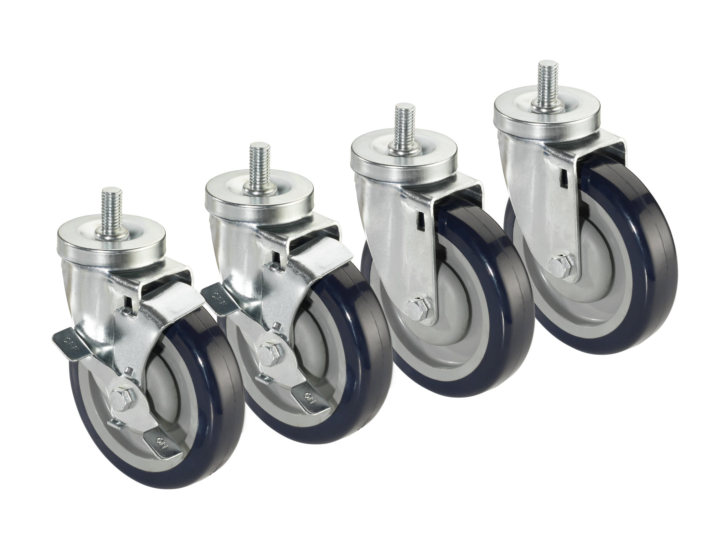 KROWNE Economy Series 6" Overall 1/2" - 13 Threaded Stem Caster with Side Brake, 5" Wheel, Set of 4