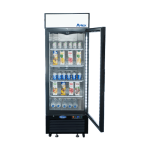 MCF8722GR — 27"-Wide One (1) Glass-Door Black Cabinet Bottom-Mount Merchandiser Refrigerator, Right-Hinged