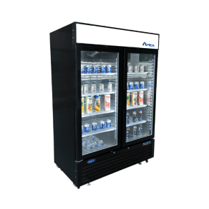 MCF8733GR — 40"-Wide Two (2) Glass-Door Black Cabinet Bottom-Mount Merchandiser Refrigerator