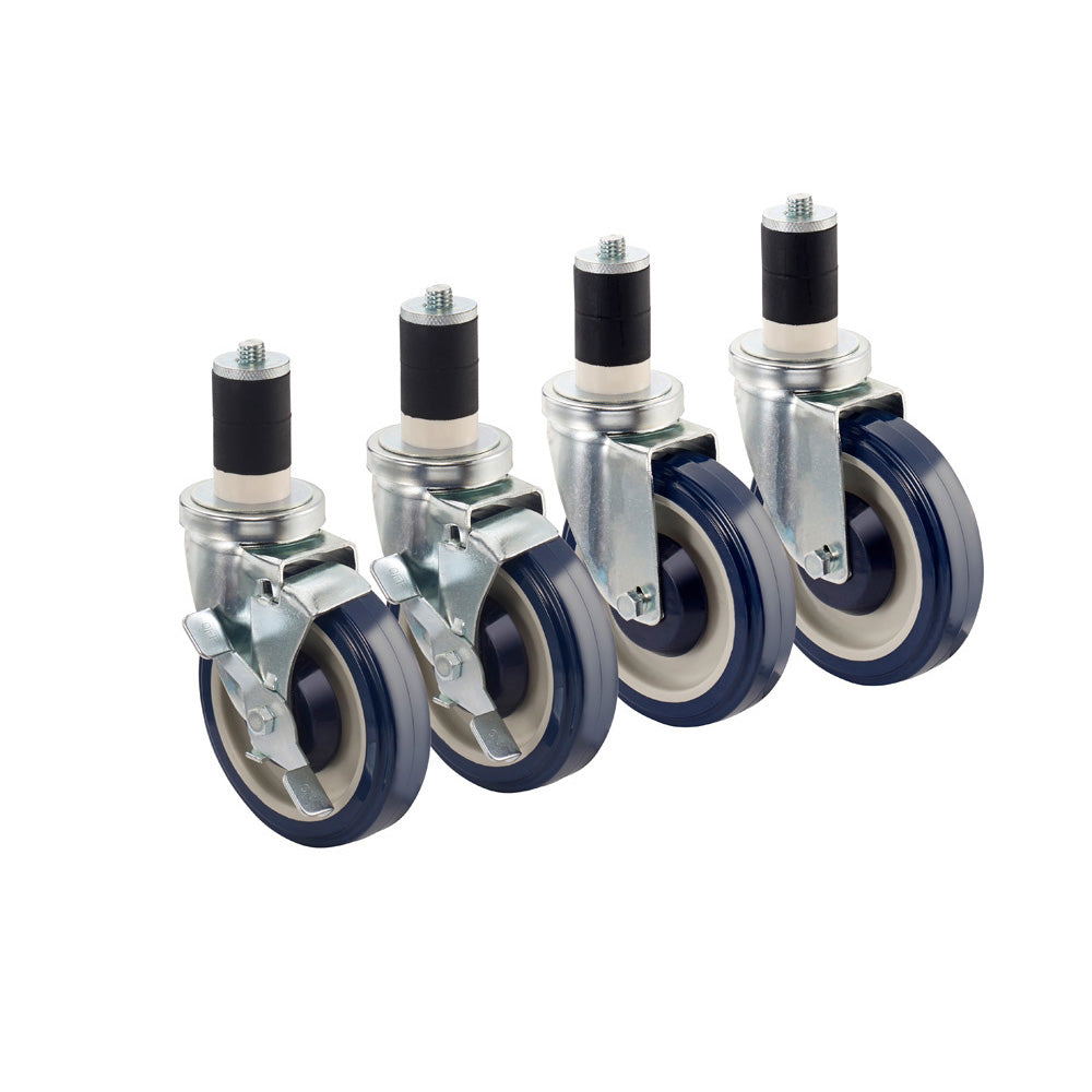 KROWNE Economy Series 6" Overall 1-5/8" Stem Worktable Caster with Side Brake, 5" Wheel, Set of 4