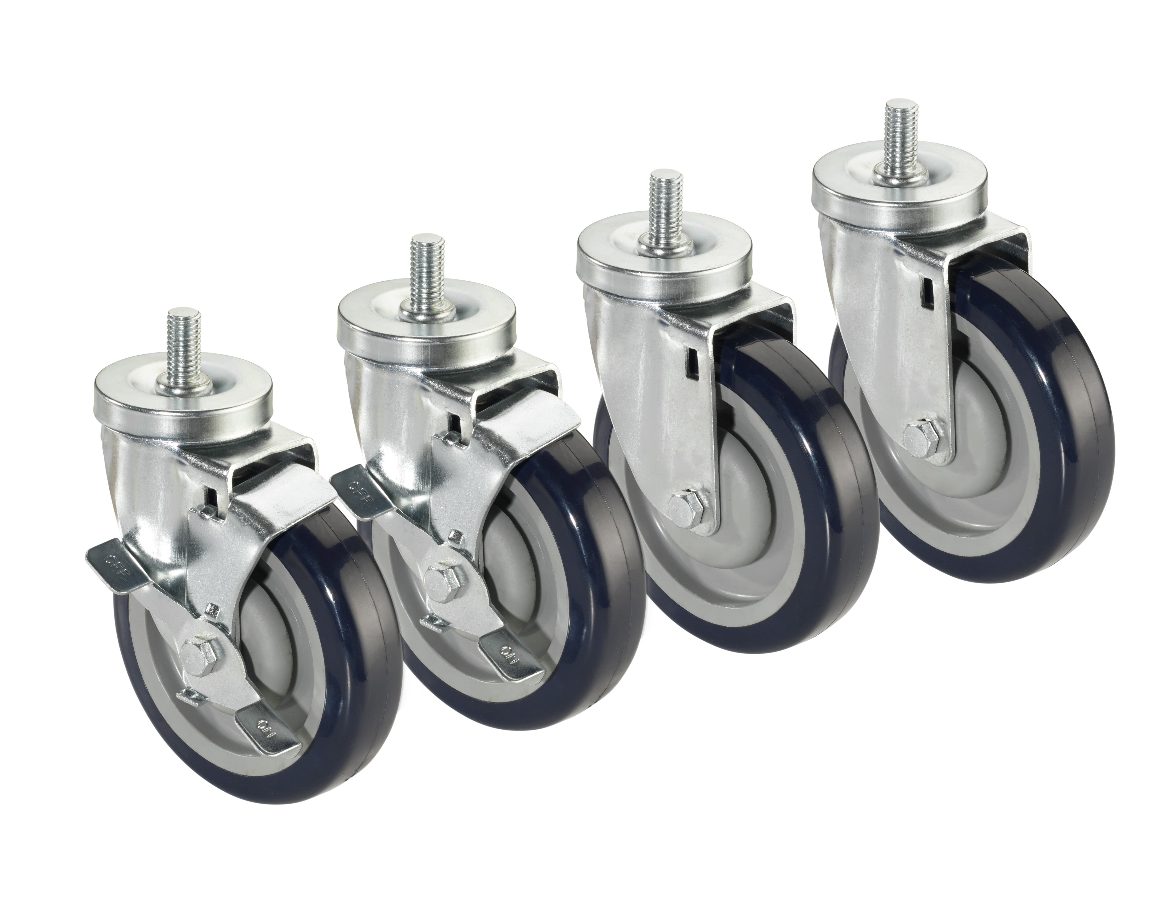 KROWNE Economy Series 6" Overall 1/2" - 13 Threaded Stem Caster with Side Brake, 5" Wheel, Set of 4