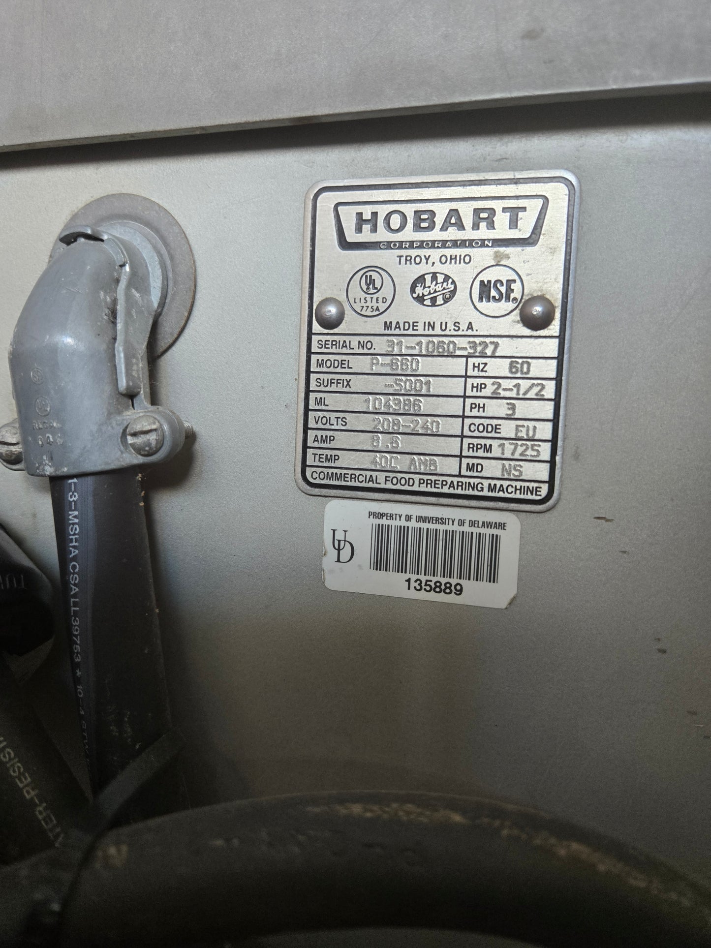 USED Hobart P660 60-Gallon Pizzeria Mixer, 208v/60Hz/3Ph