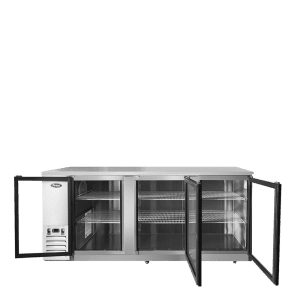 MBB90GGR — 90″ 3-Door Back Bar Cooler with Glass Door, Stainless Steel
