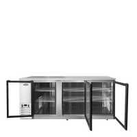 MBB90GGR — 90″ 3-Door Back Bar Cooler with Glass Door, Stainless Steel