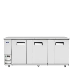 MBB90GR — 90″ 3-Door Back Bar Cooler with Solid Door, Stainless Steel