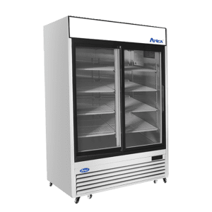 MCF8709GR — 55"-Wide  Two (2) Glass Sliding-Door S/S Bottom-Mount Merchandiser Refrigerator