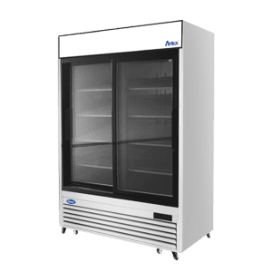 MCF8709GR — 55"-Wide  Two (2) Glass Sliding-Door S/S Bottom-Mount Merchandiser Refrigerator