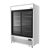 MCF8709GR — 55"-Wide  Two (2) Glass Sliding-Door S/S Bottom-Mount Merchandiser Refrigerator