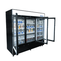 MCF8724GR — 82"-Wide Three (3) Glass Swing-Door Black Cabinet Bottom-Mount Merchandiser Refrigerator