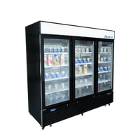 MCF8724GR — 82"-Wide Three (3) Glass Swing-Door Black Cabinet Bottom-Mount Merchandiser Refrigerator