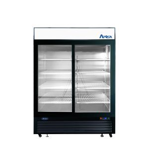 MCF8727GR — 55"-Wide  Two (2) Glass Sliding-Door Black Cabinet Bottom-Mount Merchandiser Refrigerator