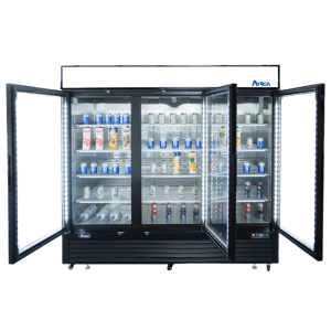 MCF8728GR — 82"-Wide (3) Glass Swing-Door Black Cabinet Bottom-Mount  Freezer