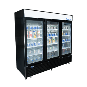 MCF8728GR — 82"-Wide (3) Glass Swing-Door Black Cabinet Bottom-Mount  Freezer