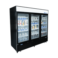 MCF8728GR — 82"-Wide (3) Glass Swing-Door Black Cabinet Bottom-Mount  Freezer