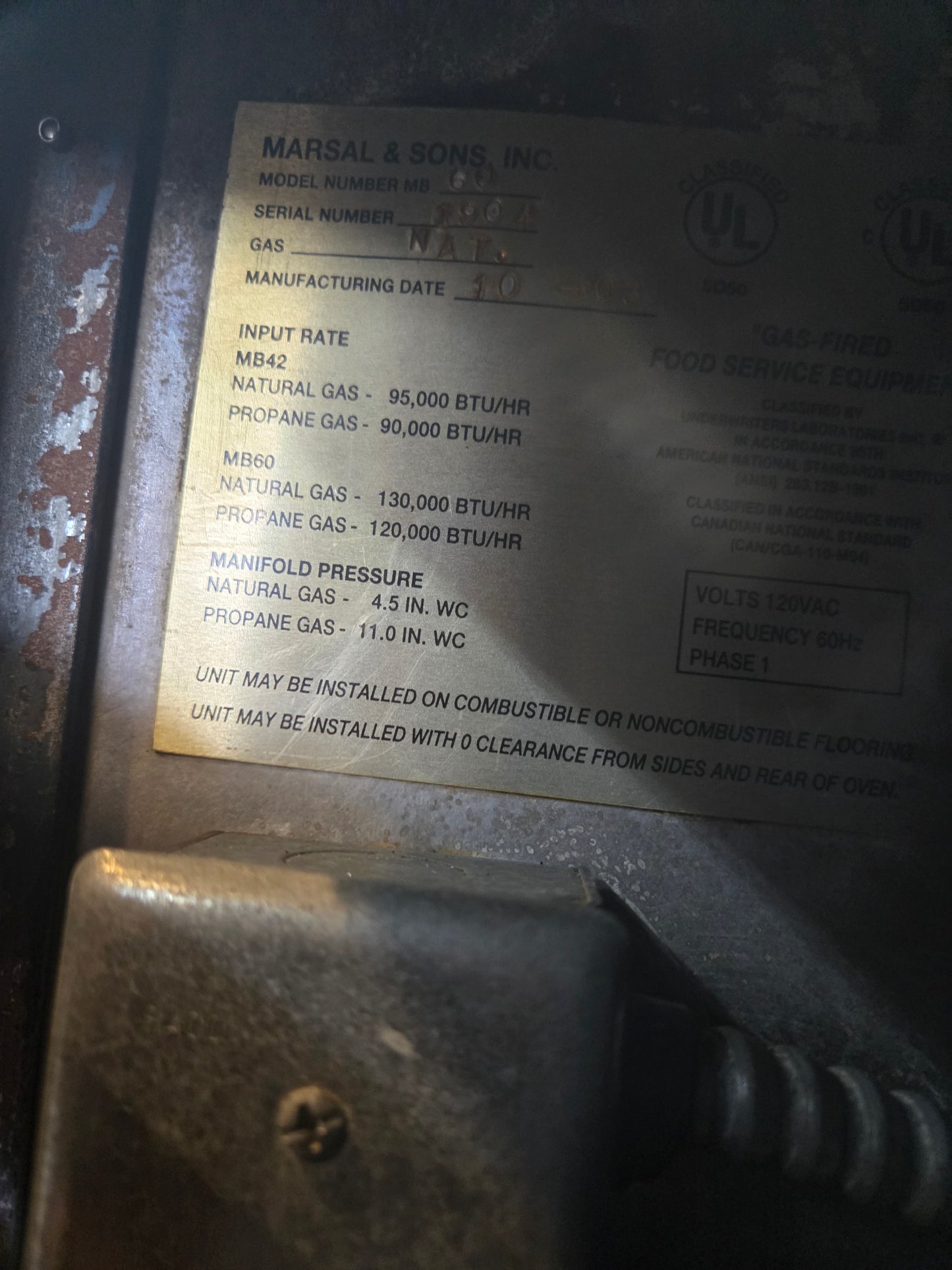 USED Marsal MB60 Double, Stacked Oven Set, NG